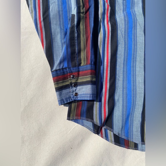 Wrangler Vibrant Striped Button Down Shirt Black Snap Button Vintage Western - Picture 4 of 7
